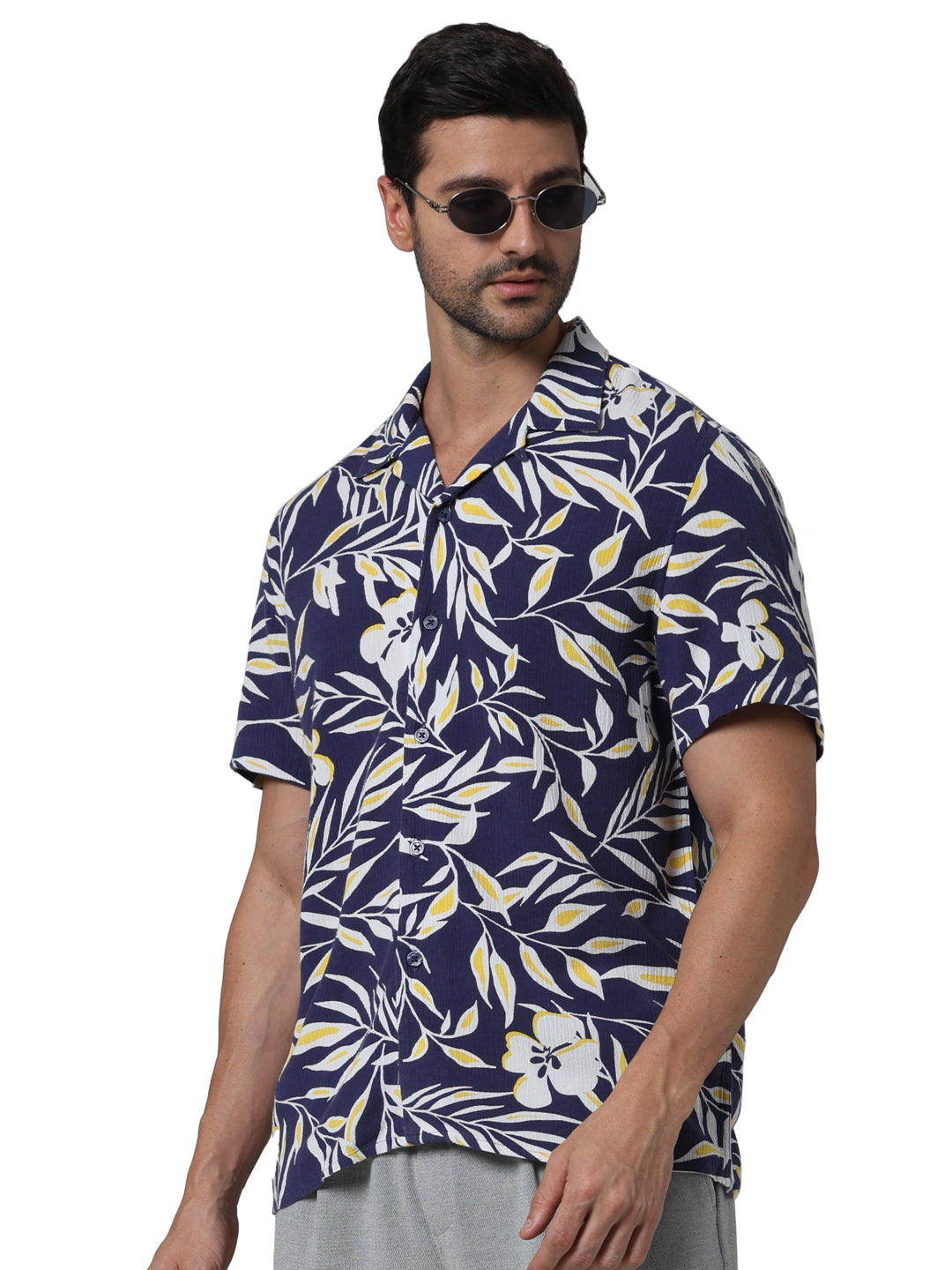 Navy Blue Printed Viscose Shirt