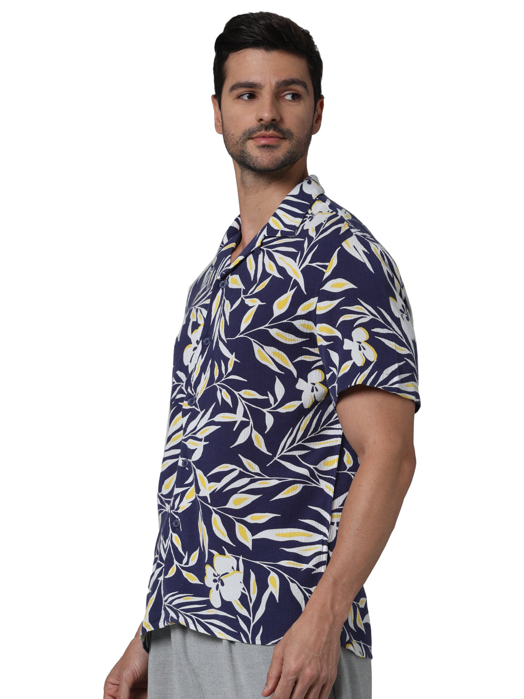 Navy Blue Printed Viscose Shirt