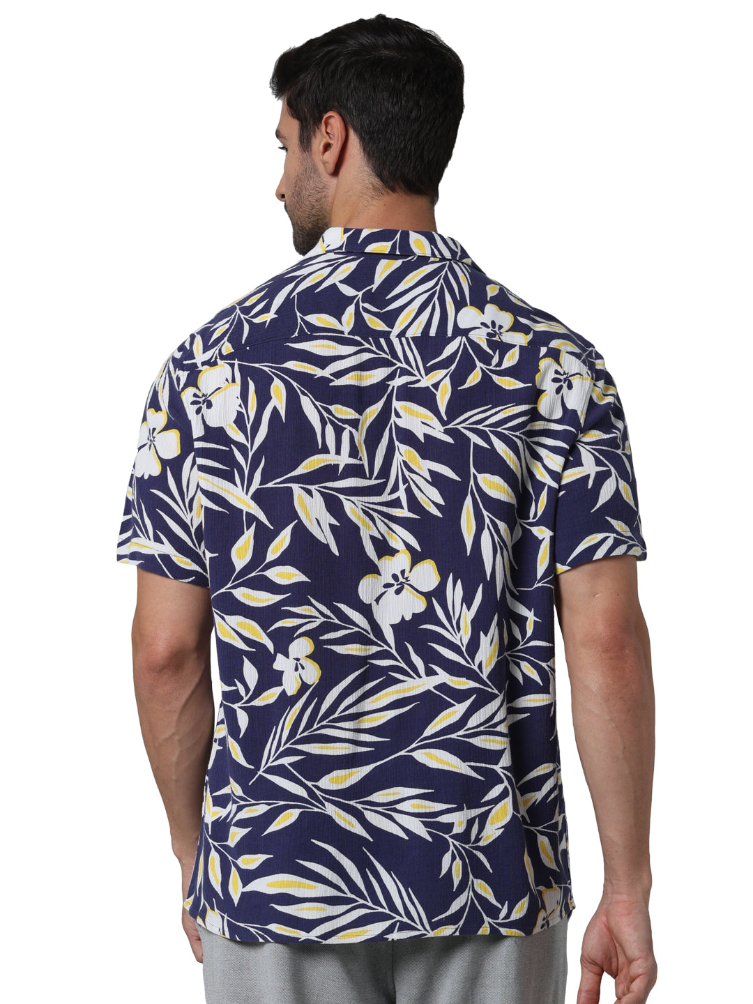 Navy Blue Printed Viscose Shirt