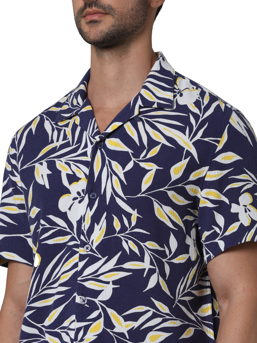 Navy Blue Printed Viscose Shirt