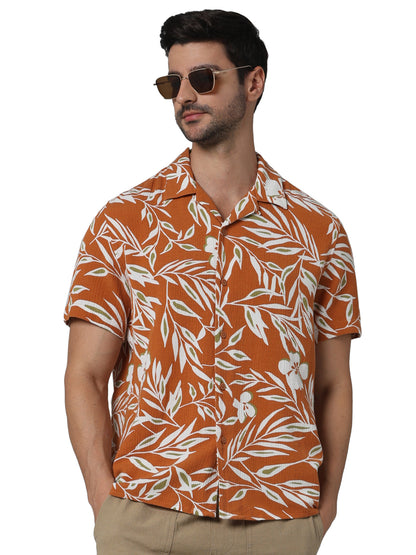 Orange Printed Viscose Shirt