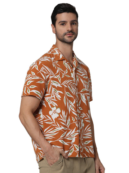 Orange Printed Viscose Shirt