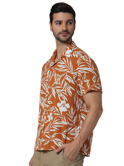 Orange Printed Viscose Shirt