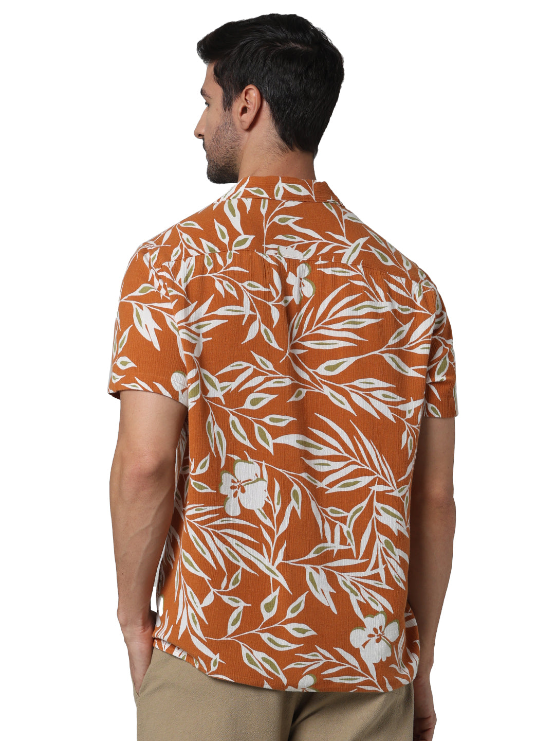 Orange Printed Viscose Shirt