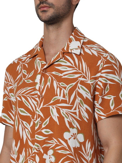 Orange Printed Viscose Shirt