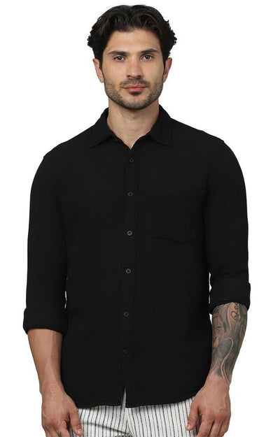 Celio Men Black Solid Regular Fit Cotton Shirts
