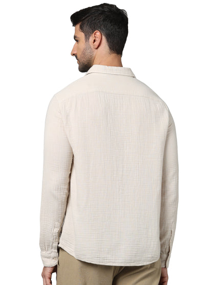 Beige Solid Cotton Shirt