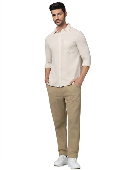 Beige Solid Cotton Shirt