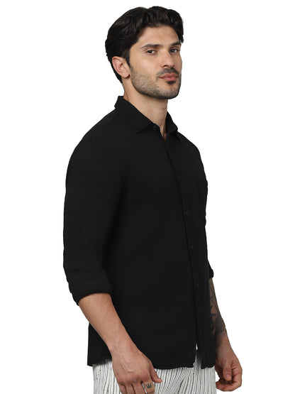 Black Solid Cotton Shirt