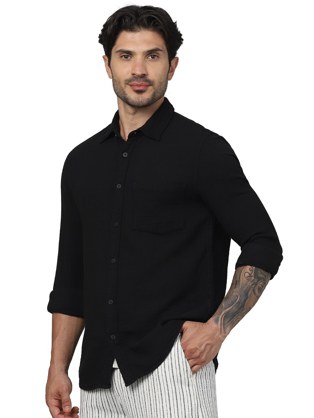 Black Solid Cotton Shirt