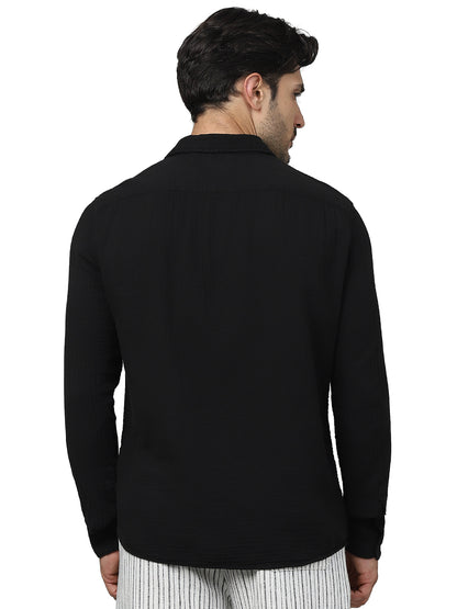 Black Solid Cotton Shirt