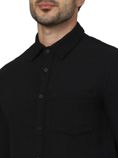 Black Solid Cotton Shirt