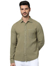 Celio* Solid Regular Fit Cotton Olive Shirt