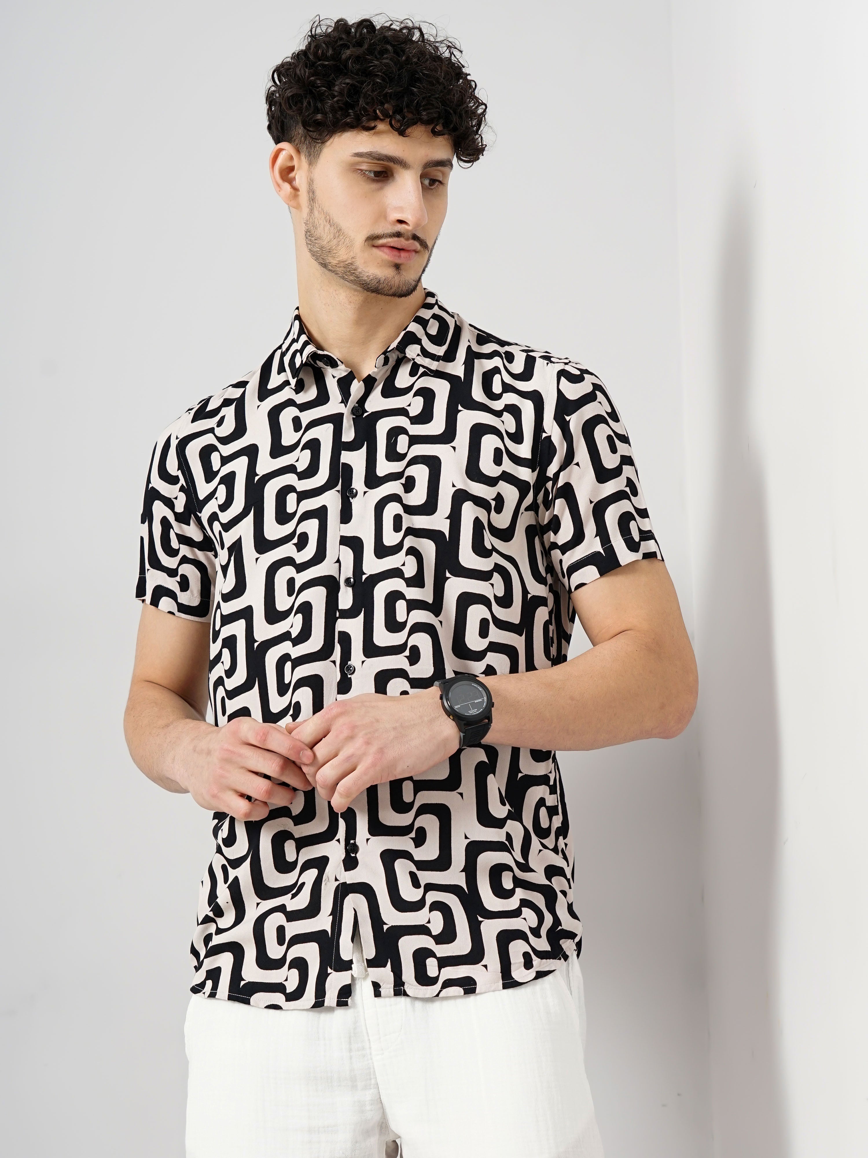 Off White Printed Viscose Shirt