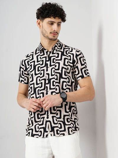 Celio* Printed Regular Fit Viscose Off White Shirt