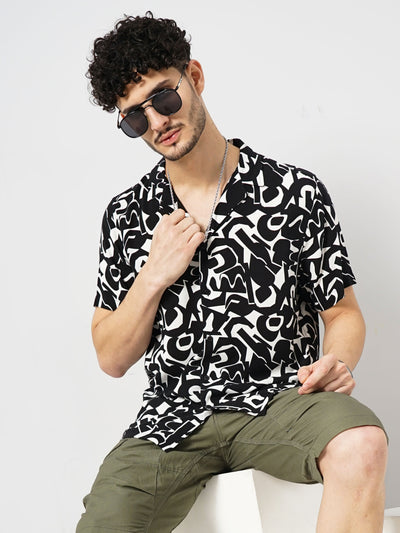 Celio* Printed Regular Fit Viscose Black Shirt