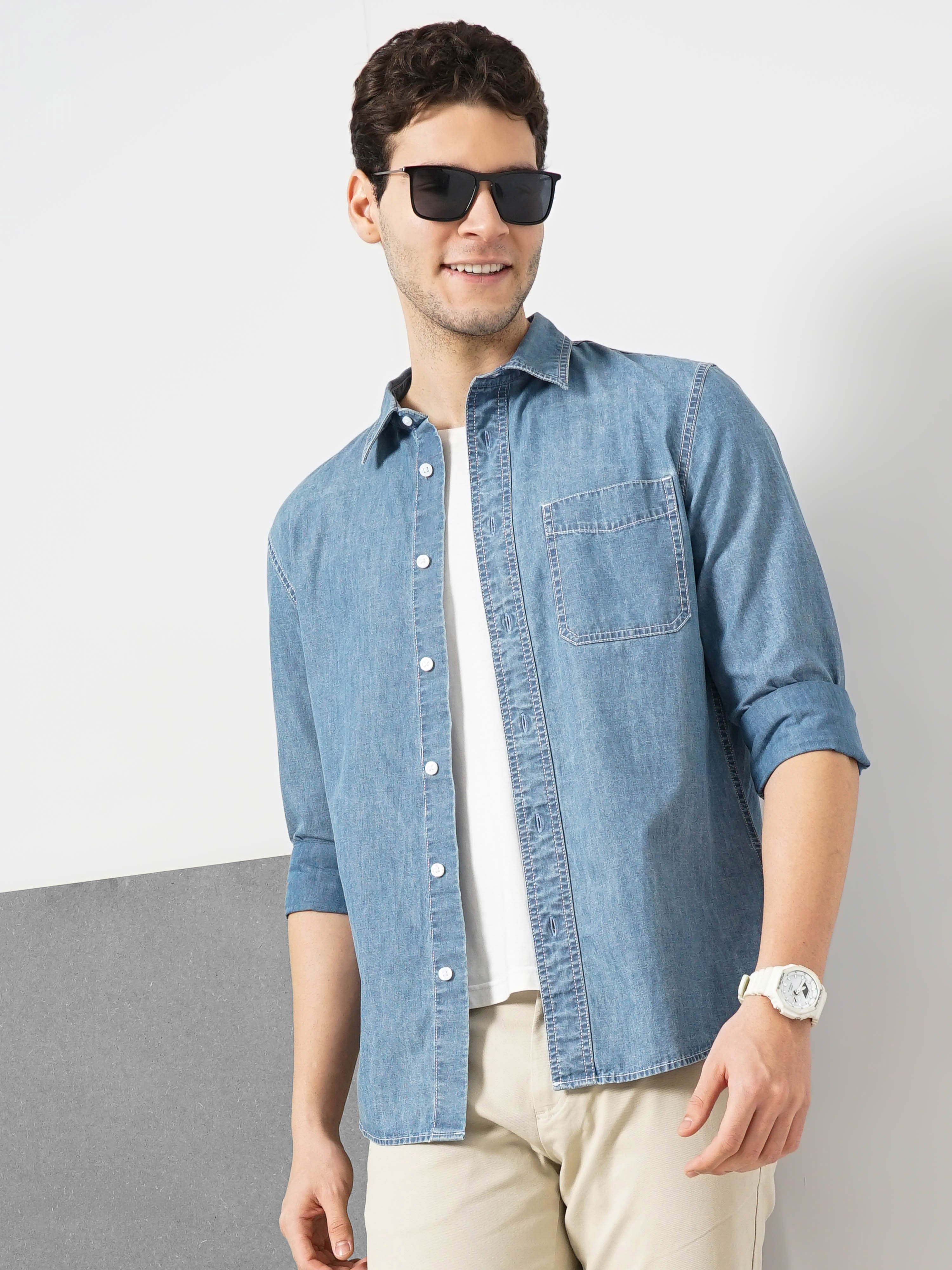 Blue Faded Cotton Shirt