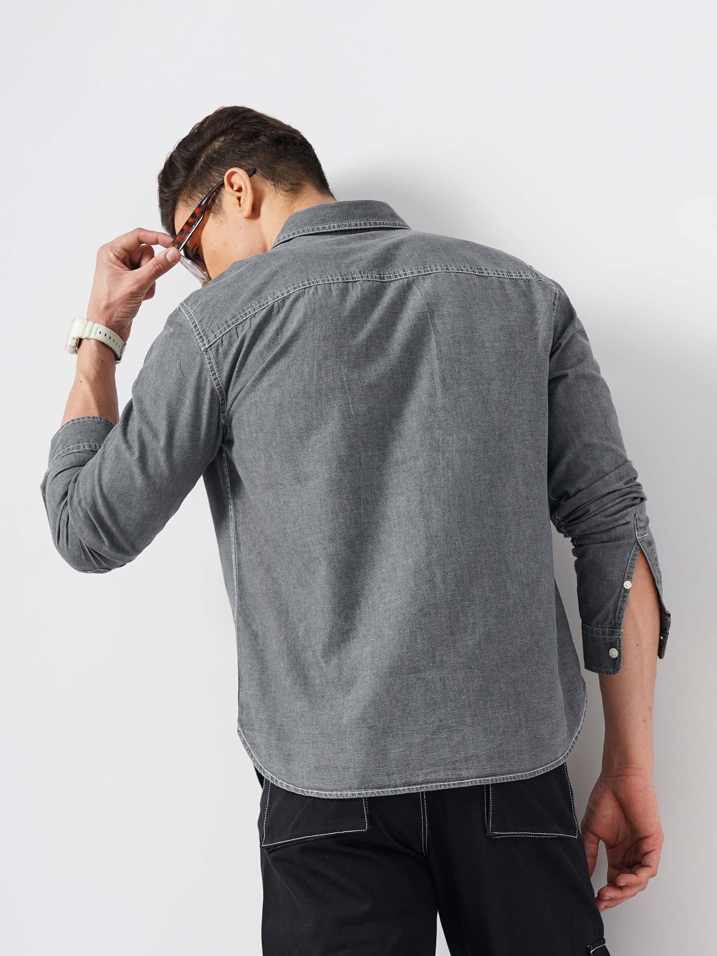 Grey Solid Cotton Shirt