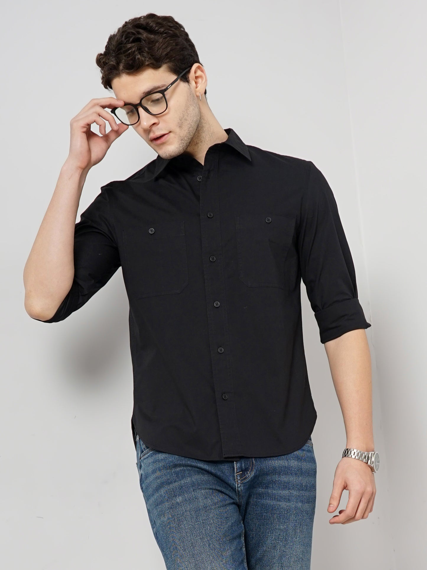 Black Solid Cotton Shirt