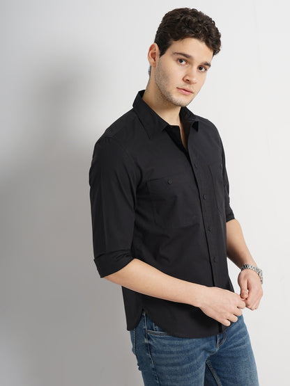 Black Solid Cotton Shirt