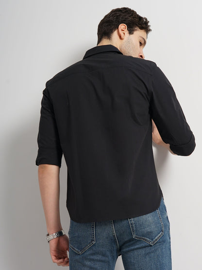 Black Solid Cotton Shirt