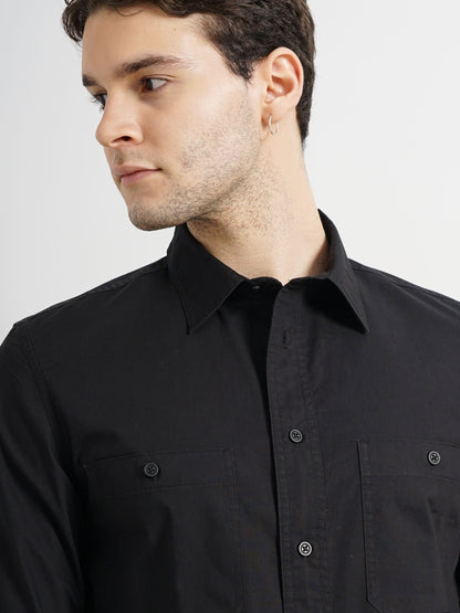 Black Solid Cotton Shirt