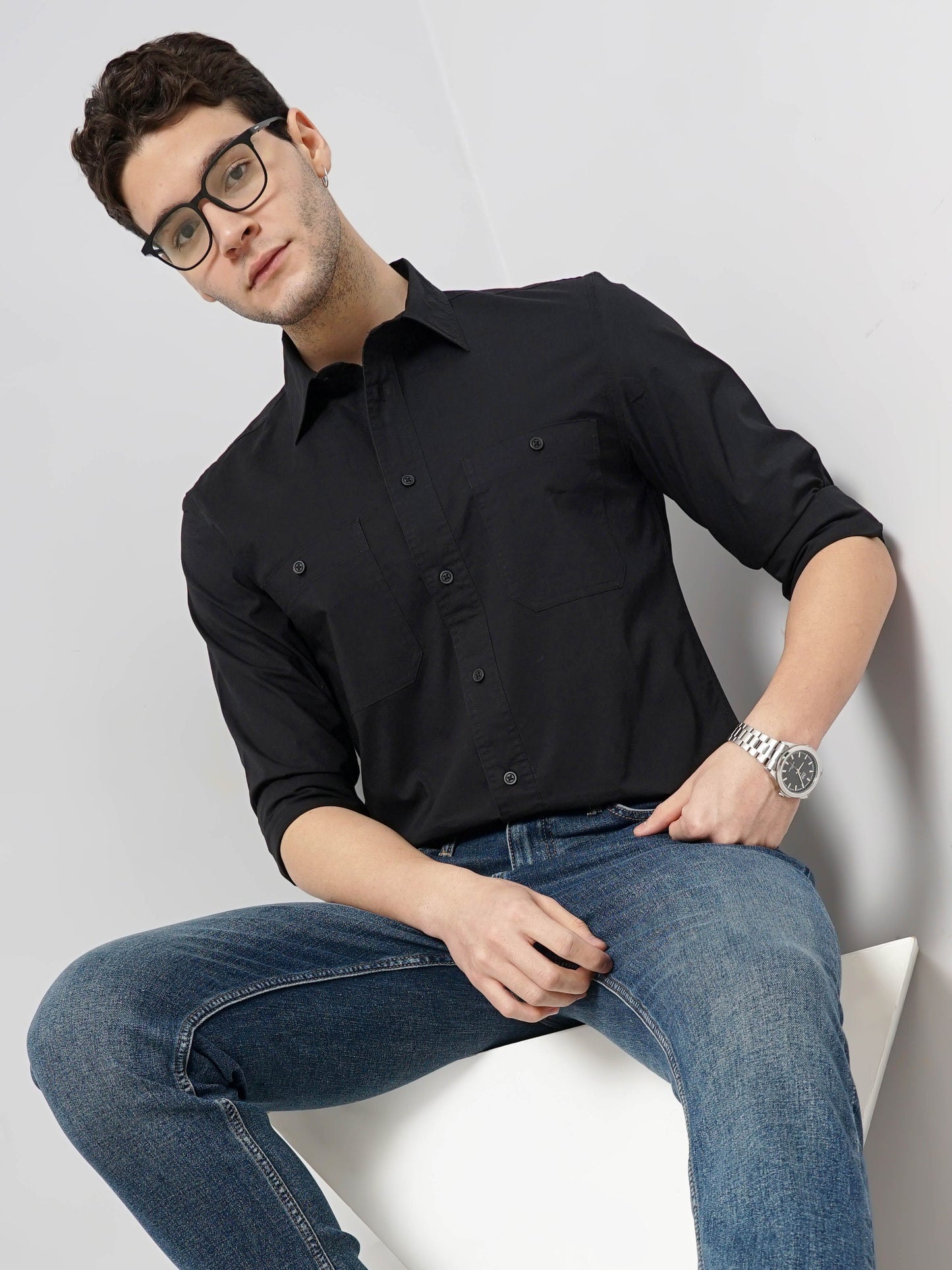 Black Solid Cotton Shirt