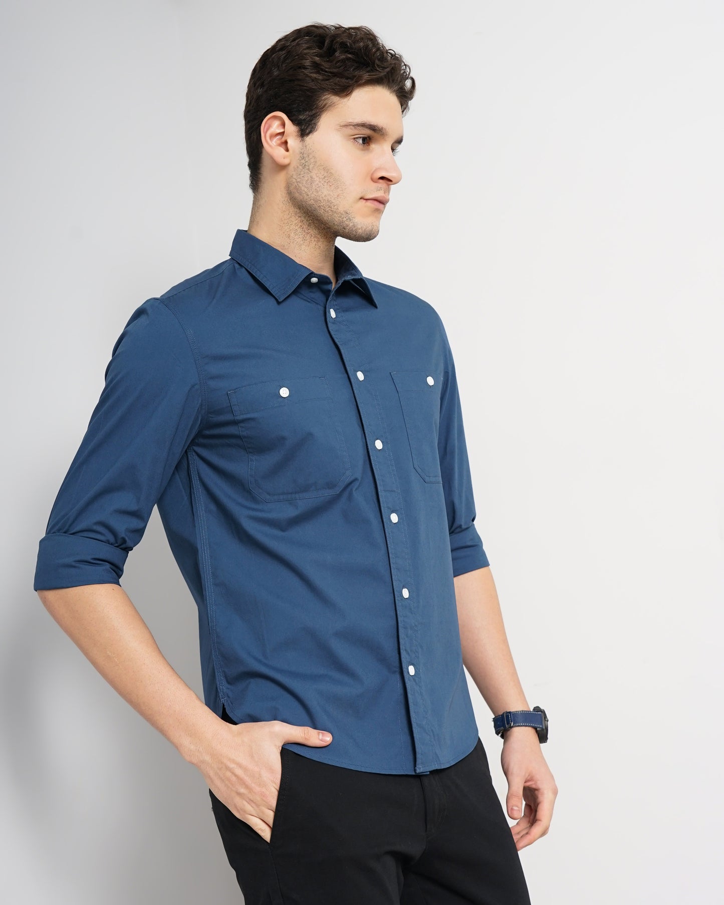 Blue Solid Cotton Shirt