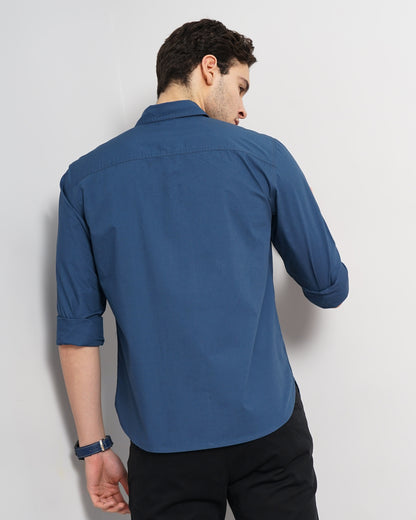 Blue Solid Cotton Shirt