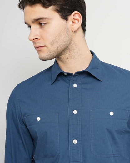 Blue Solid Cotton Shirt