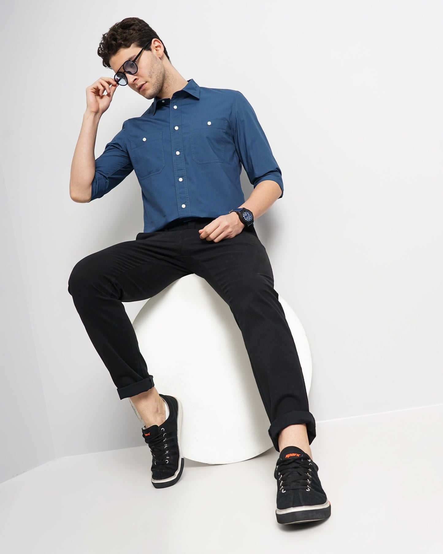 Blue Solid Cotton Shirt