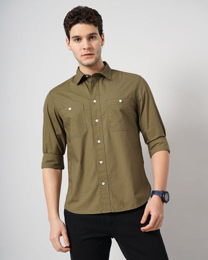 Khaki Solid Cotton Shirt