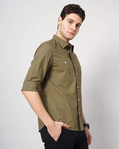 Khaki Solid Cotton Shirt