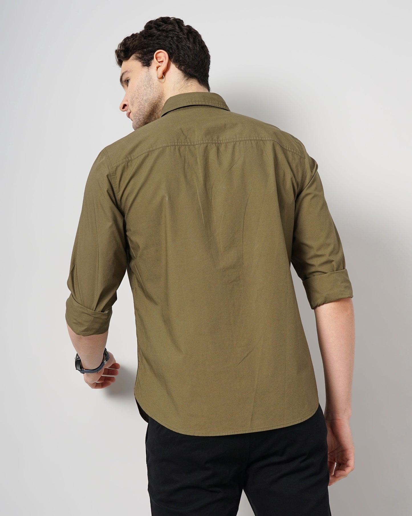 Khaki Solid Cotton Shirt