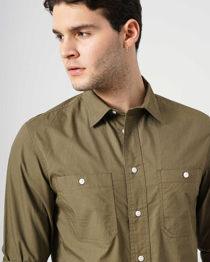 Khaki Solid Cotton Shirt