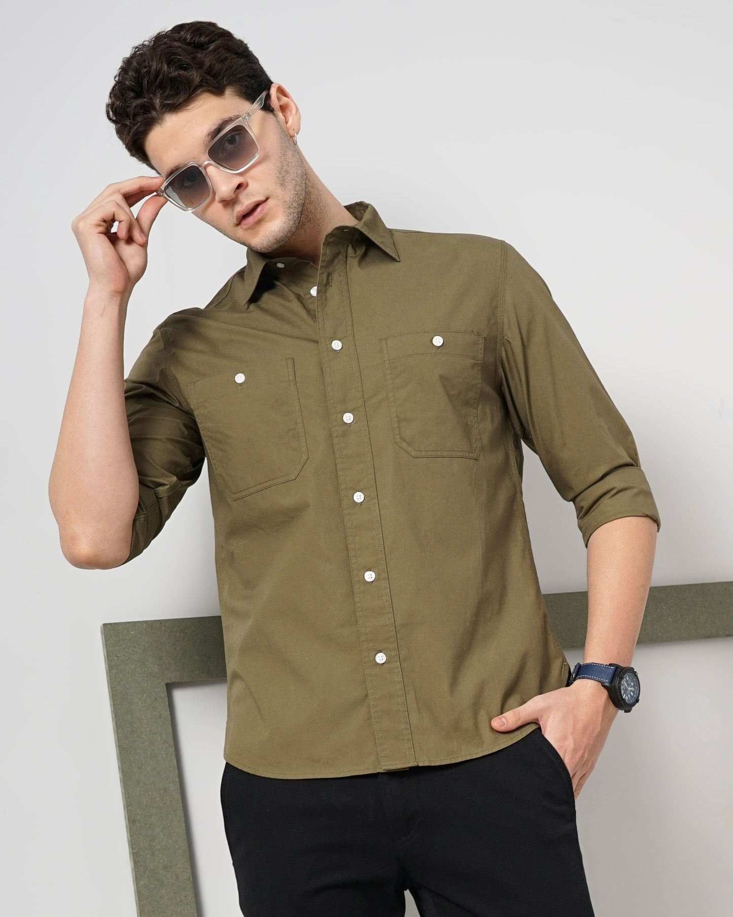 Khaki Solid Cotton Shirt