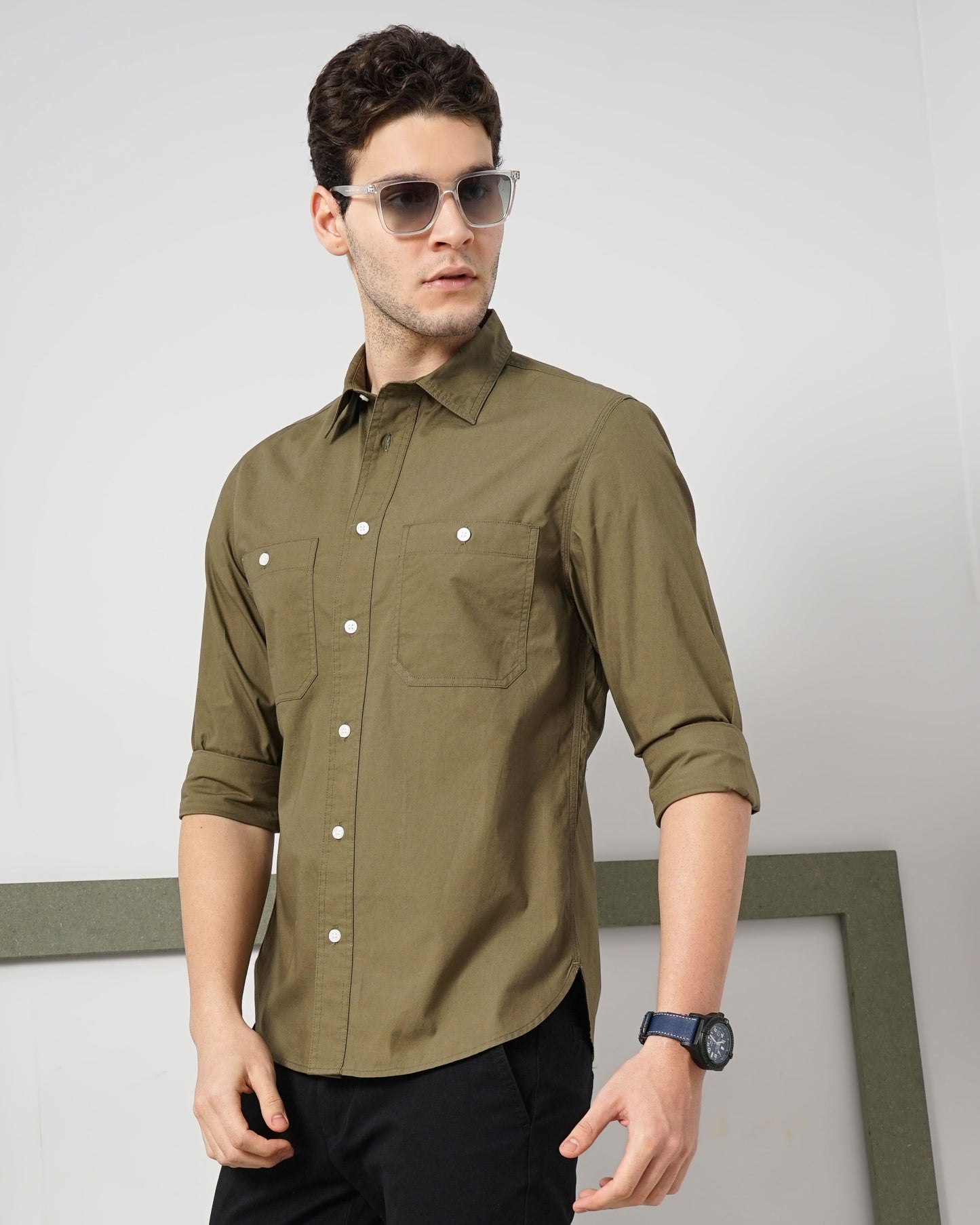 Khaki Solid Cotton Shirt