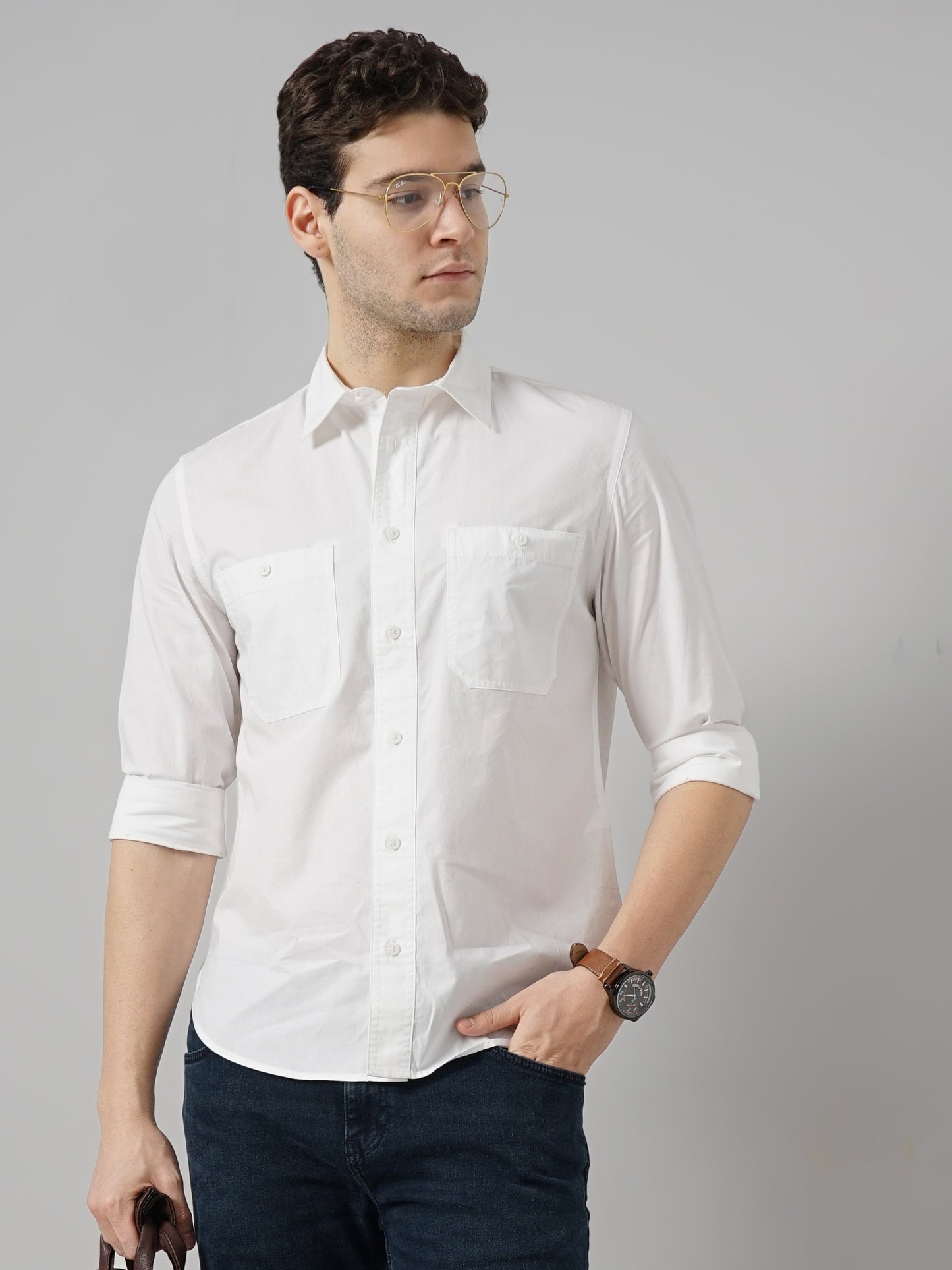 White Solid Cotton Shirt