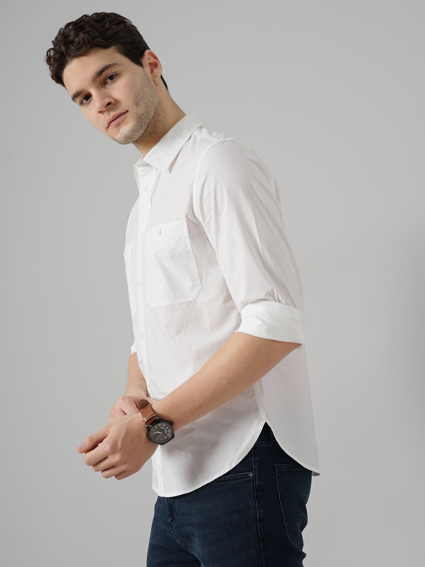 White Solid Cotton Shirt