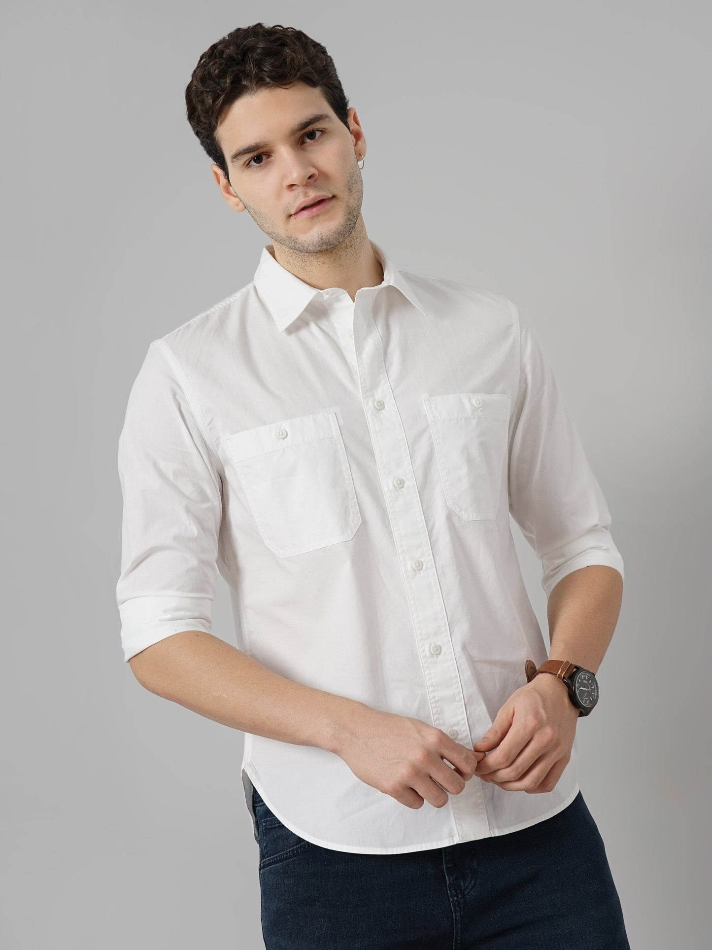 White Solid Cotton Shirt