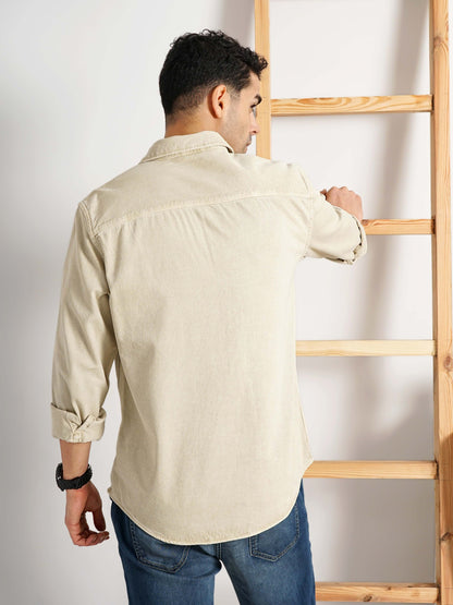 Beige Solid Cotton Shirt