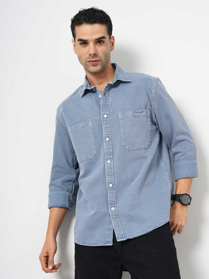 Blue Solid Cotton Shirt