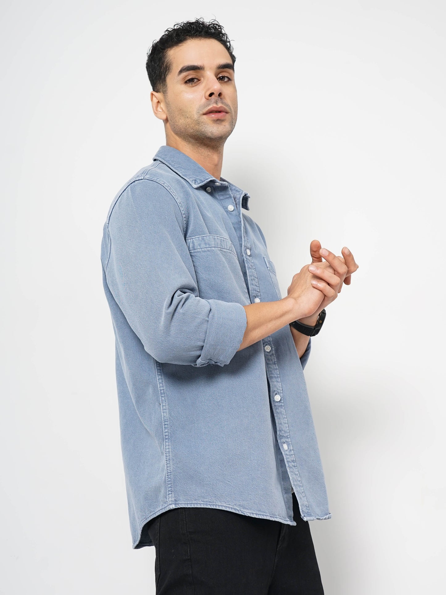 Blue Solid Cotton Shirt