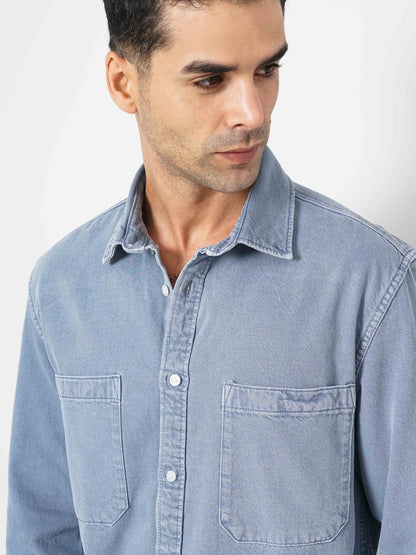 Blue Solid Cotton Shirt