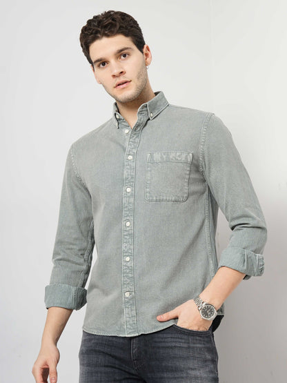 Green Faded Cotton Shirt