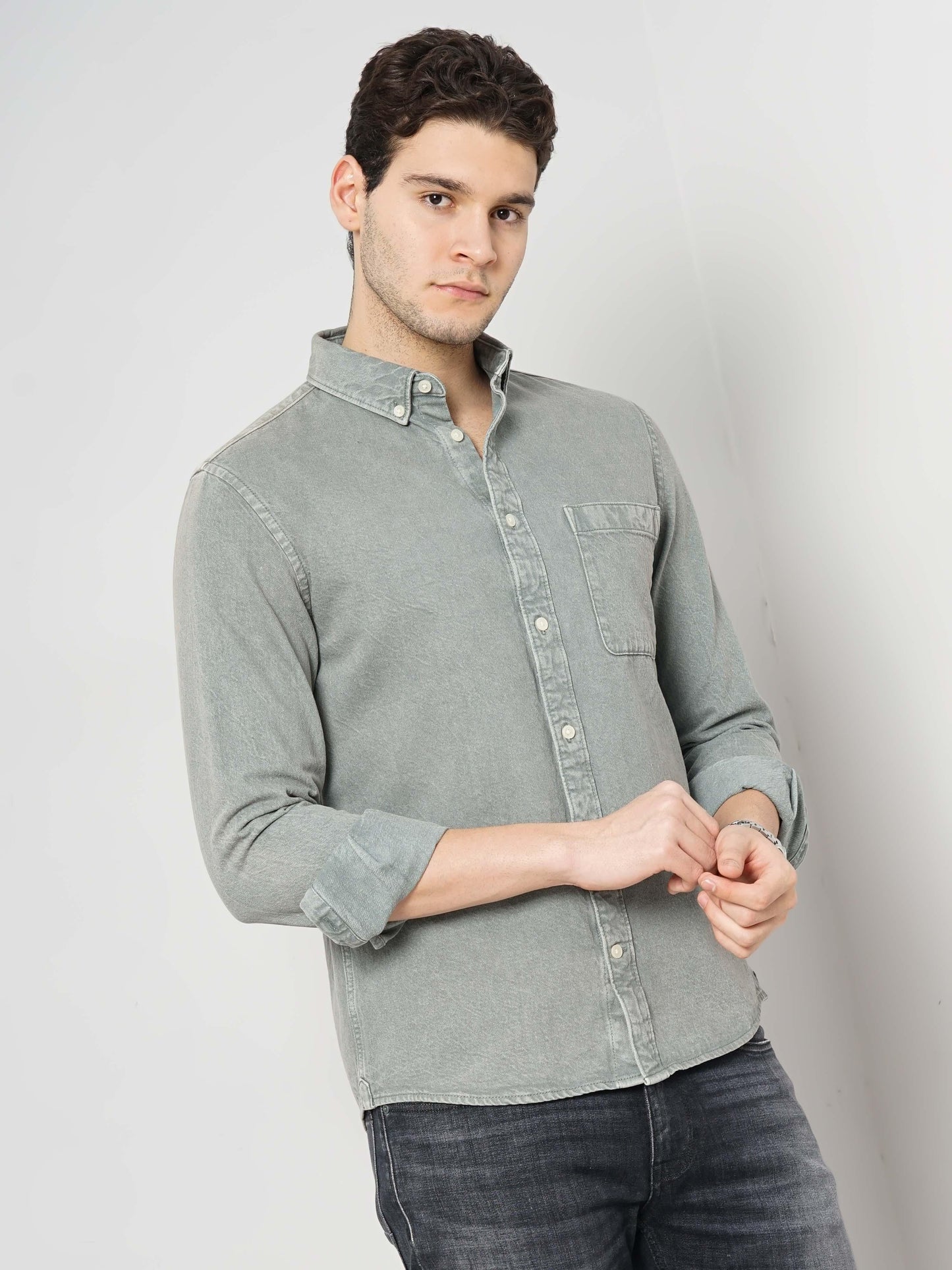 Green Solid Cotton Shirt