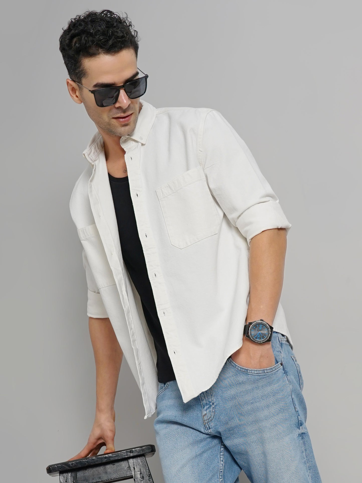 White Solid Cotton Shirt