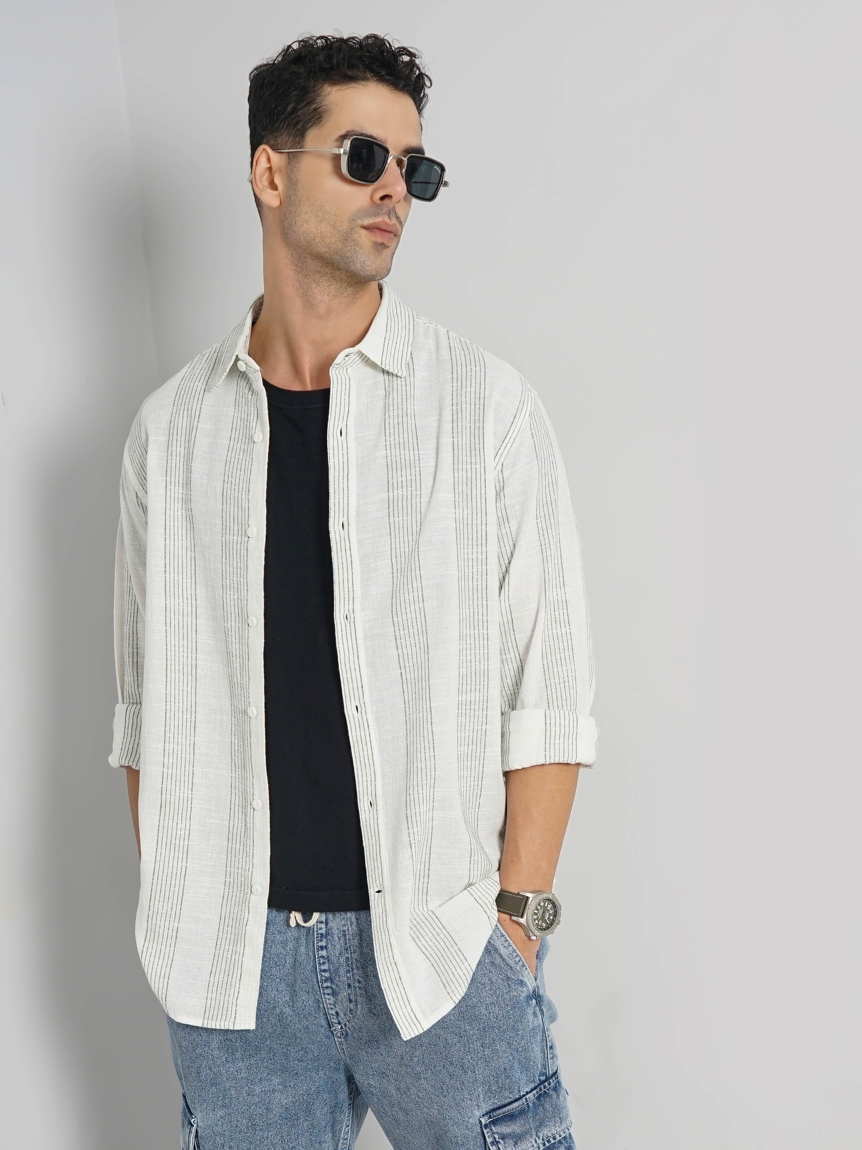 Green Striped Cotton Shirt