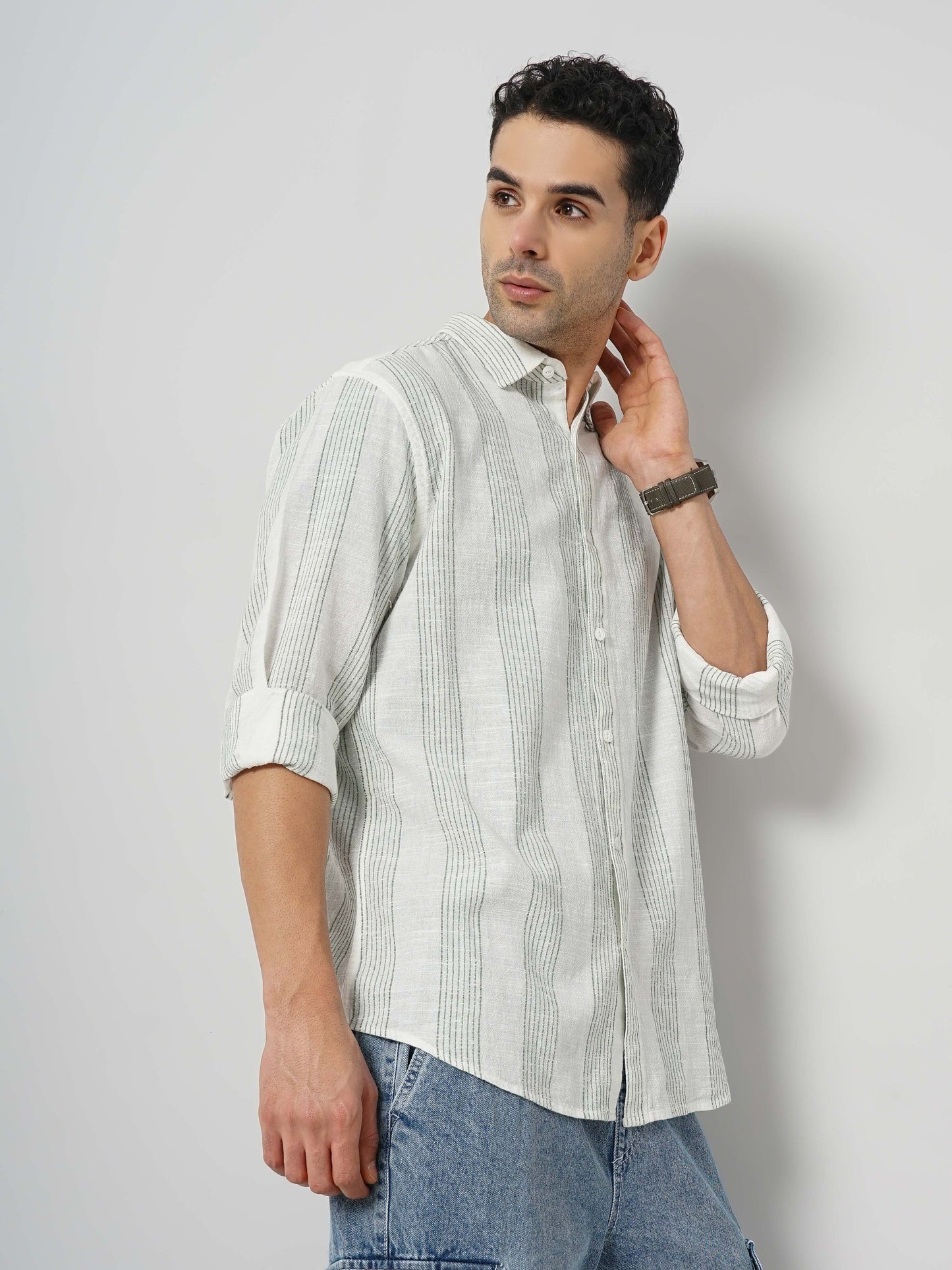 Green Striped Cotton Shirt