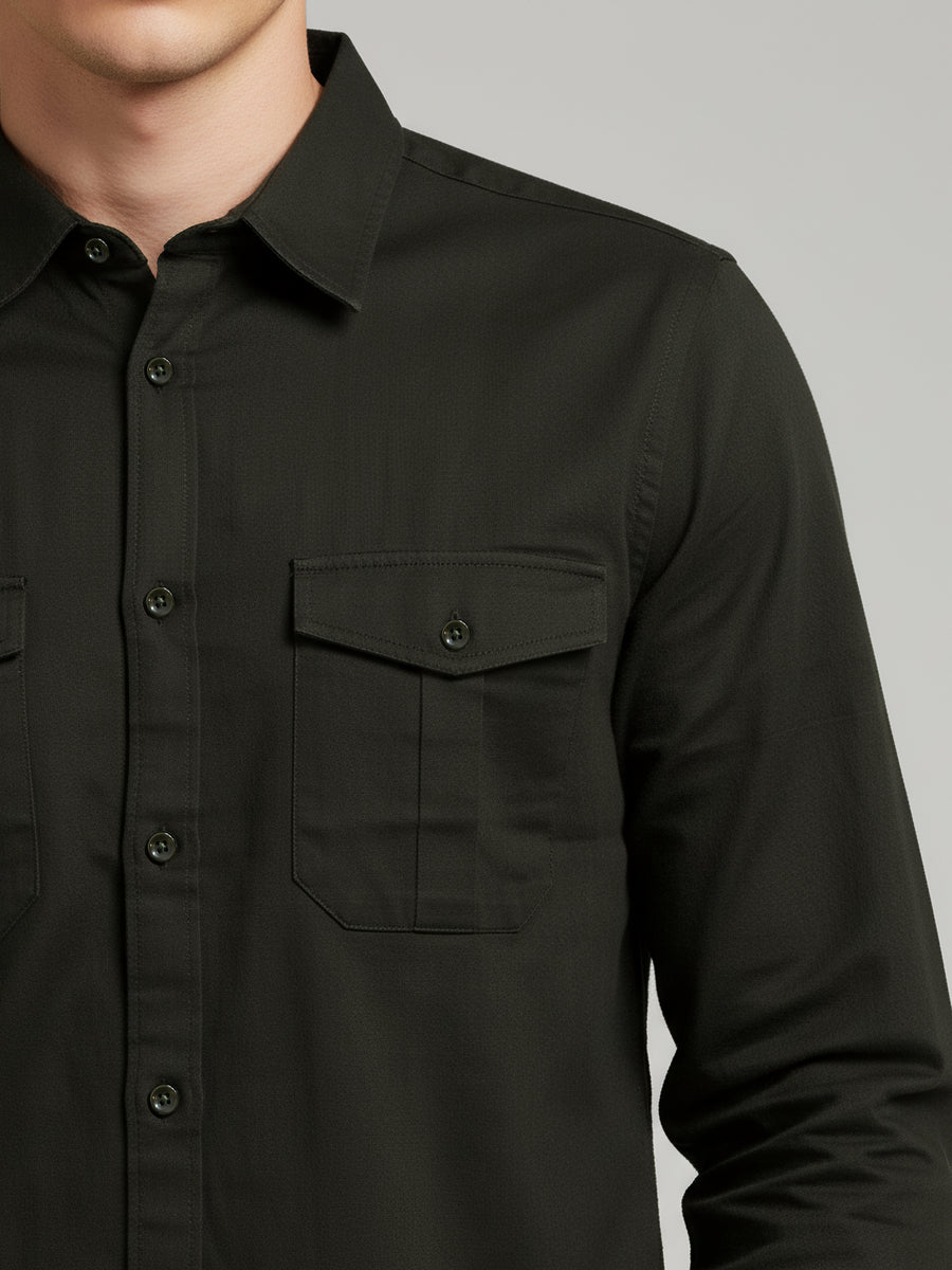 Celio* Regular Fit Cotton Olive Solid Men Shirts